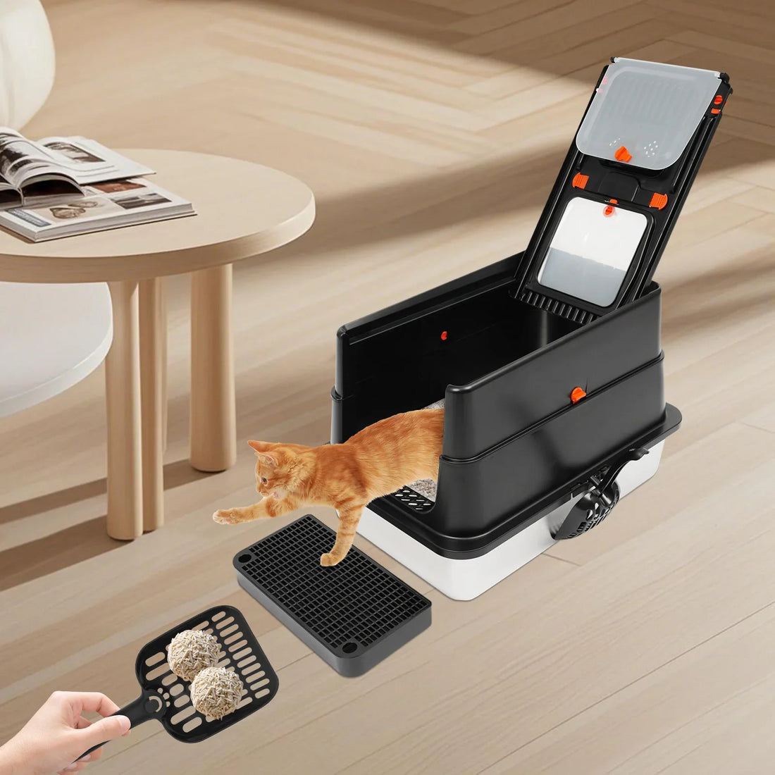 Stainless steel cat litter box with scoop