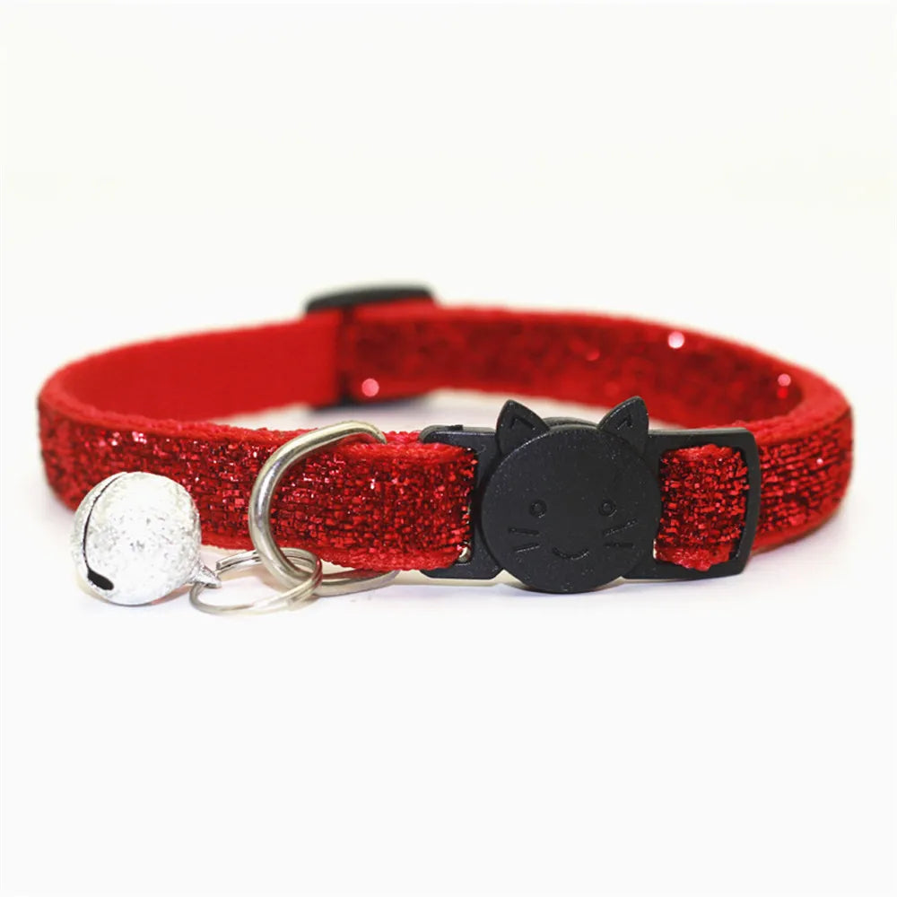 New 8 Color Cute Puppy Frosted Cat Collar ABS Adjustable Strap Small Pet Cat Kitten Collar with Bell Nylon Strap Pet Cat Collar