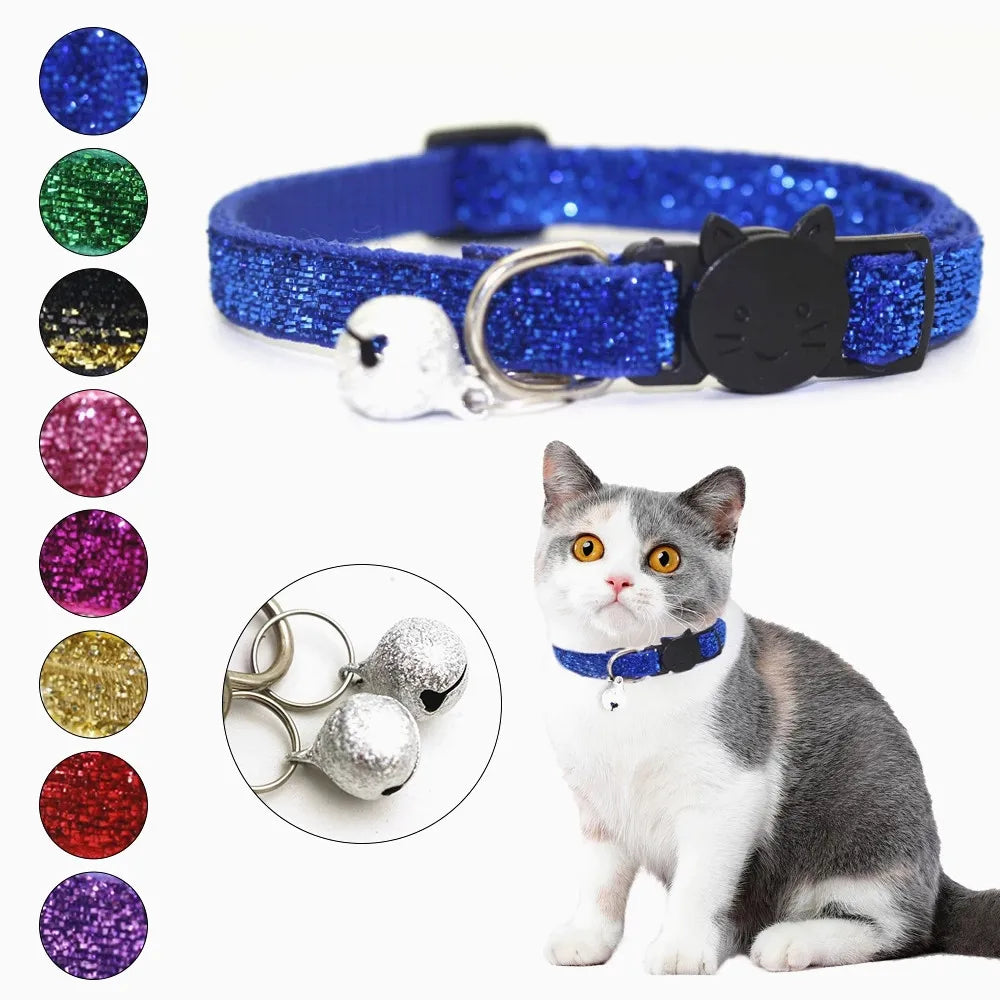 New 8 Color Cute Puppy Frosted Cat Collar ABS Adjustable Strap Small Pet Cat Kitten Collar with Bell Nylon Strap Pet Cat Collar