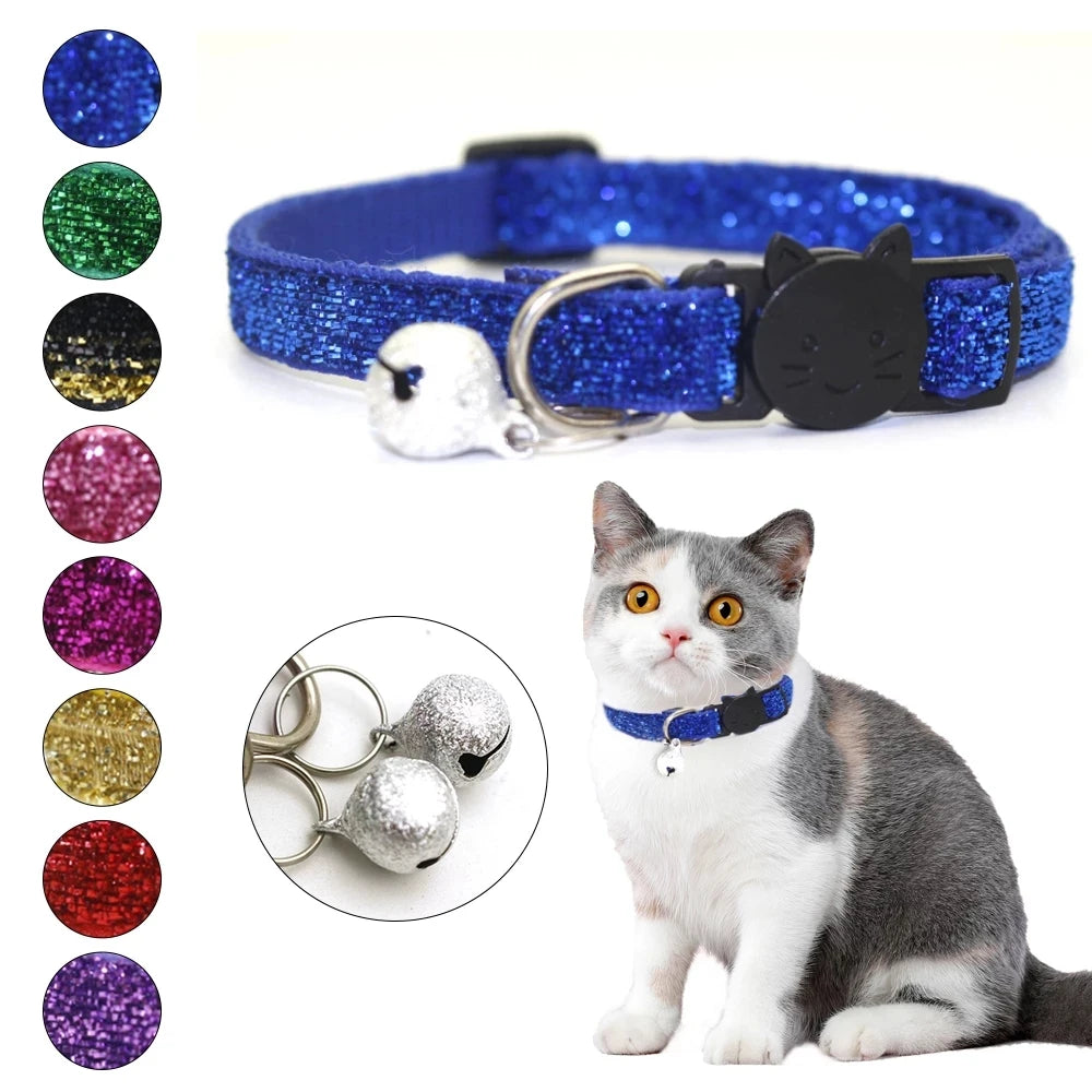 New 8 Color Cute Puppy Frosted Cat Collar ABS Adjustable Strap Small Pet Cat Kitten Collar with Bell Nylon Strap Pet Cat Collar