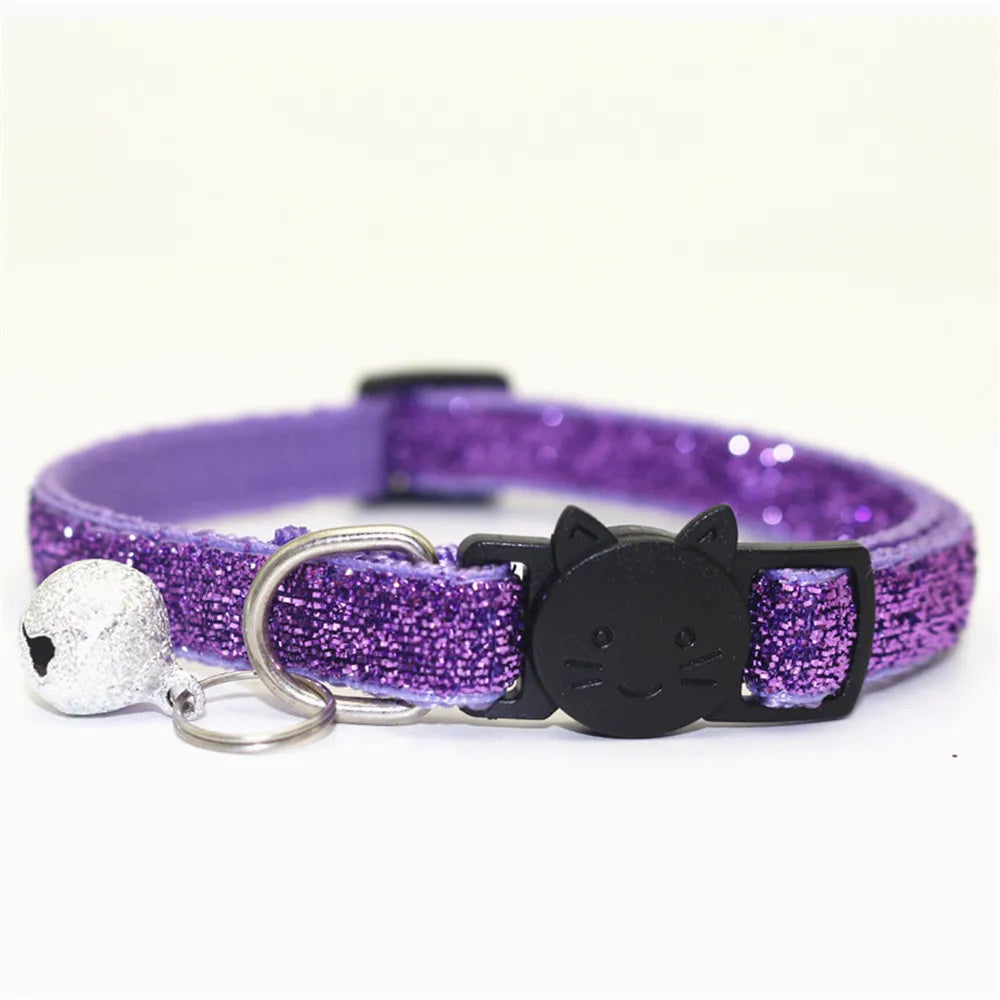 New 8 Color Cute Puppy Frosted Cat Collar ABS Adjustable Strap Small Pet Cat Kitten Collar with Bell Nylon Strap Pet Cat Collar