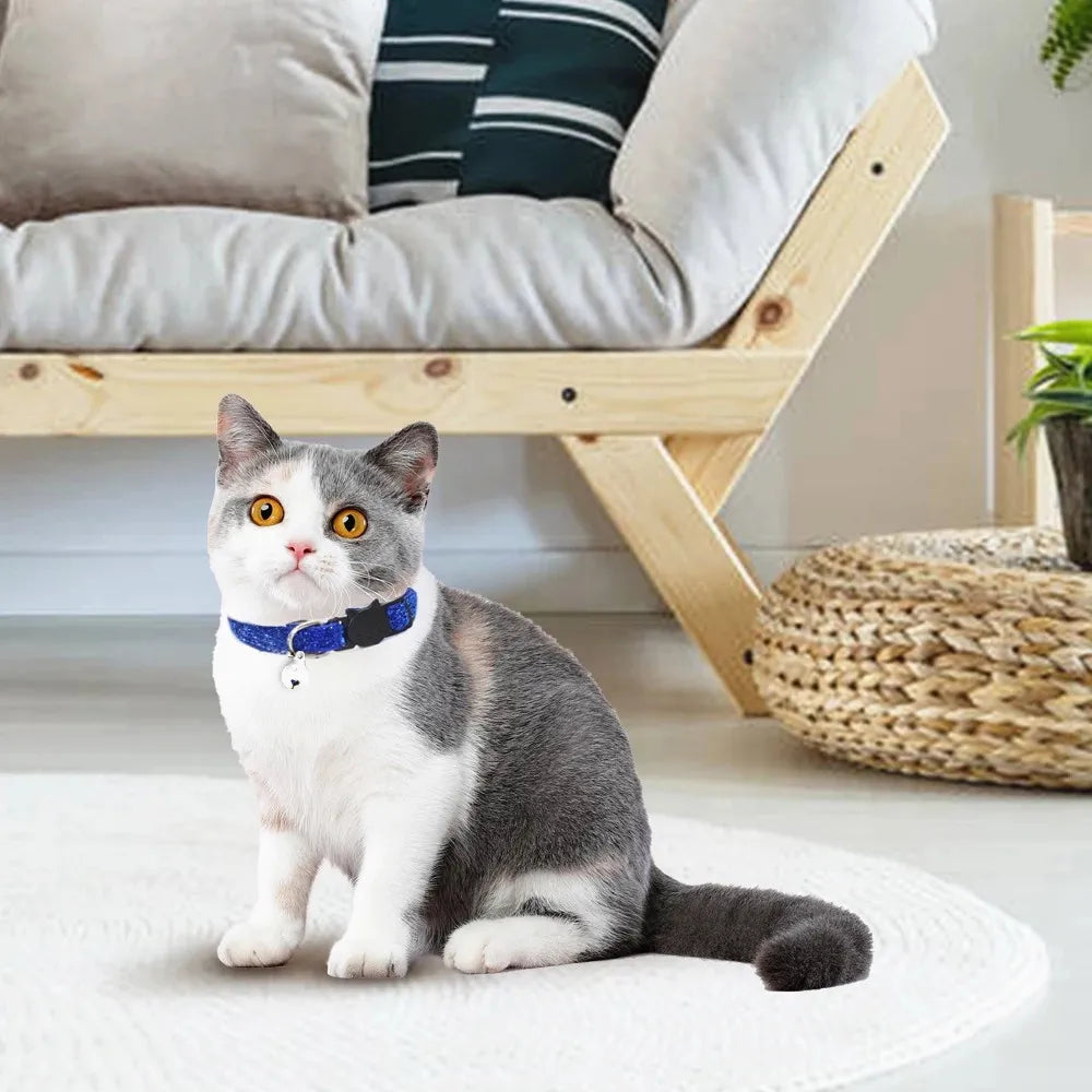 New 8 Color Cute Puppy Frosted Cat Collar ABS Adjustable Strap Small Pet Cat Kitten Collar with Bell Nylon Strap Pet Cat Collar