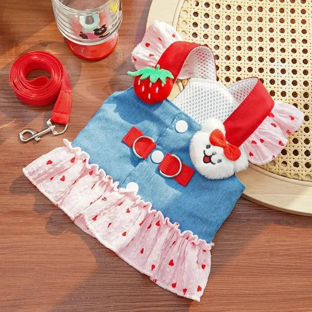 Strawberry Denim Dog Harness Dress