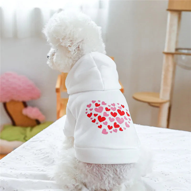 Sweet Pullover Dog Hoodie,Winter Clothes,Red,White,Valentine's Day,Puppy Hooded Coat for Small Dogs,Dachshund Pet Sweatshirt, XL