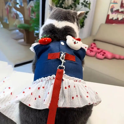 Strawberry Denim Dog Harness Dress