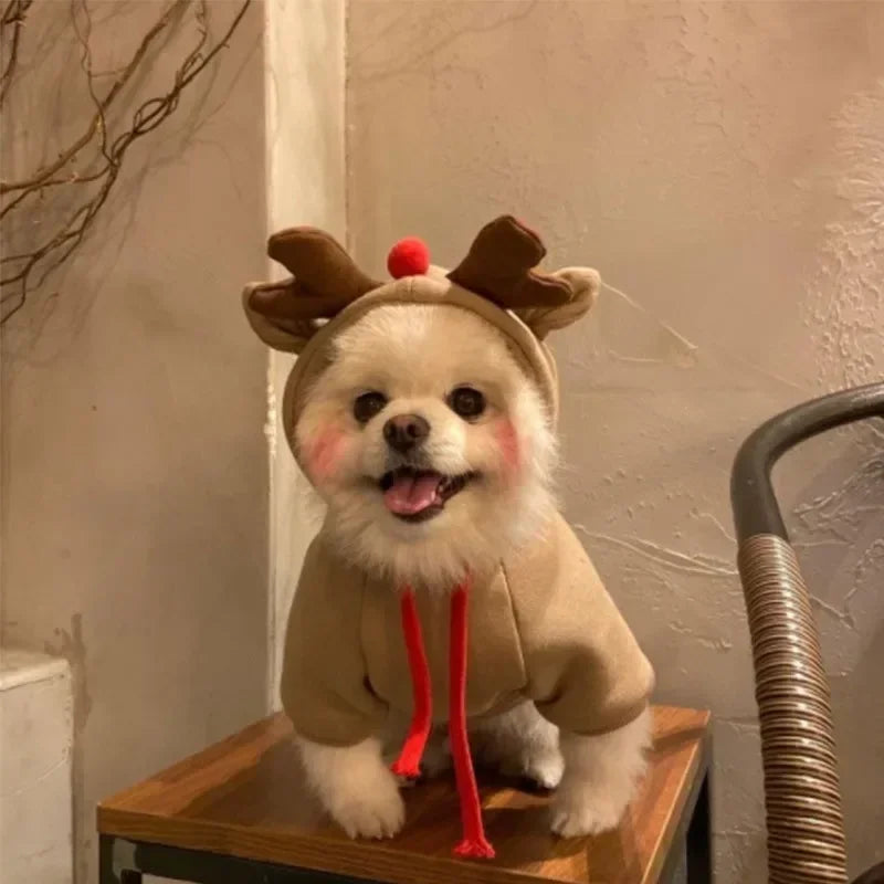 Christmas Pets Antler Coat Winter Hooded Sweatshirt Small Medium Pet Puppy Cat Jacket Clothes Chihuahuas French Bulldog Costume