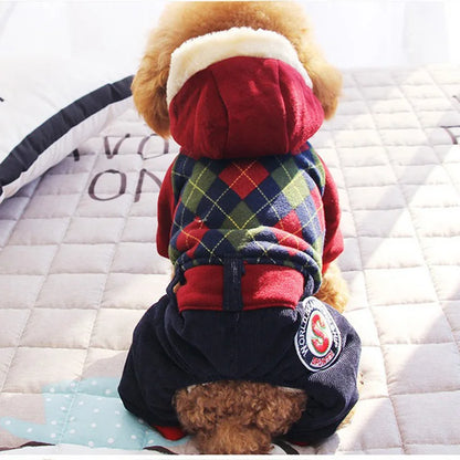 Plaid Four-Legged Winter Dog Hoodie