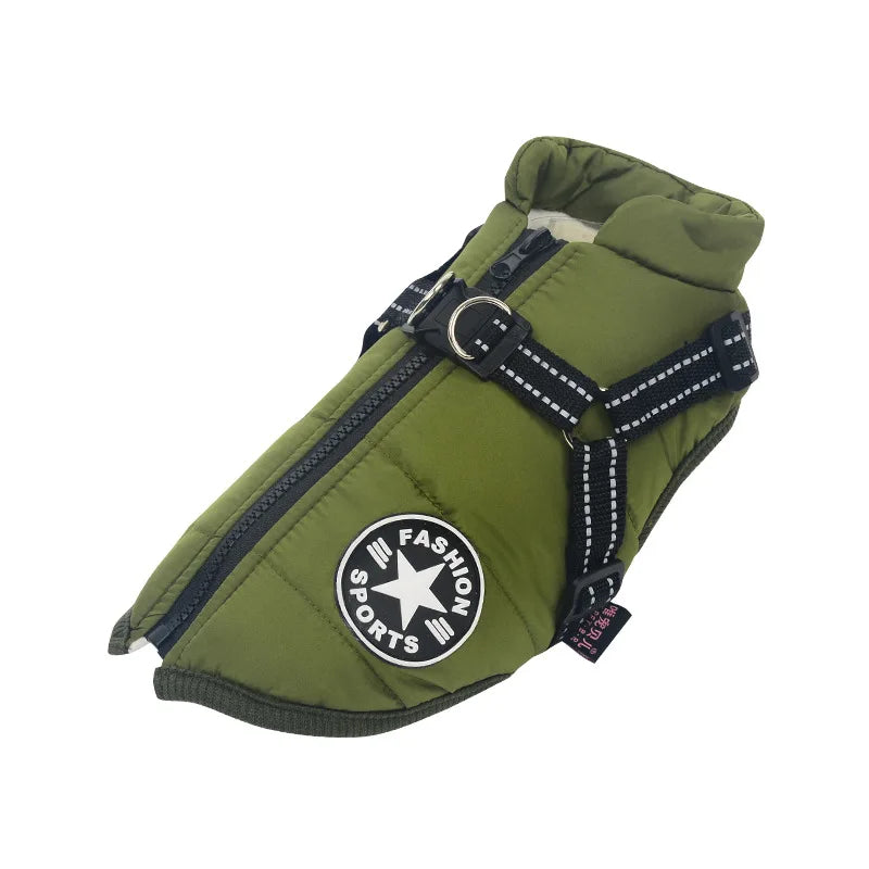 Winter Dog Jacket with Built-In Harness