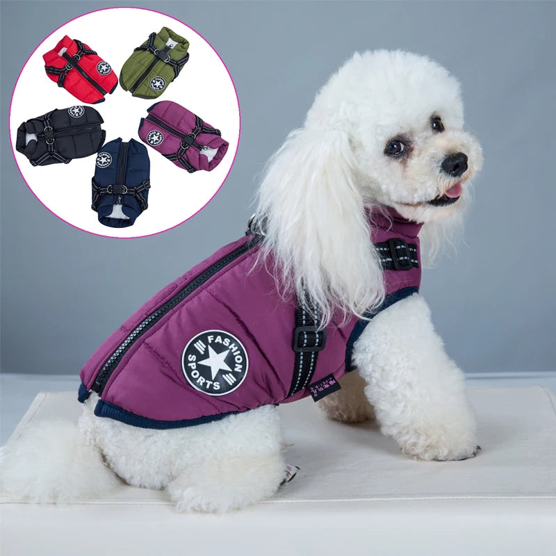 Winter Dog Jacket with Built-In Harness