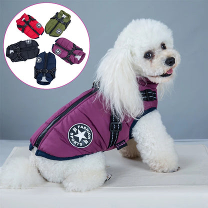 Winter Dog Jacket with Built-In Harness