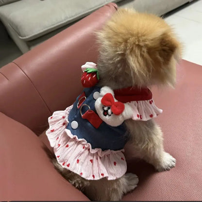 Strawberry Denim Dog Harness Dress