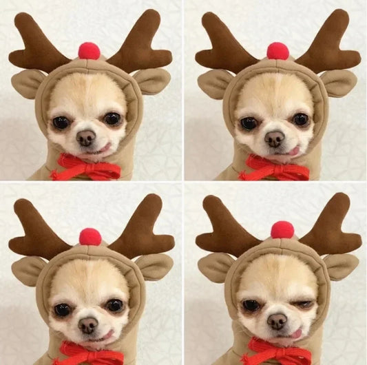 Christmas Pets Antler Coat Winter Hooded Sweatshirt Small Medium Pet Puppy Cat Jacket Clothes Chihuahuas French Bulldog Costume