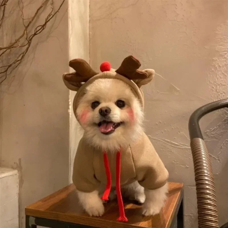 Christmas Pets Antler Coat Winter Hooded Sweatshirt Small Medium Pet Puppy Cat Jacket Clothes Chihuahuas French Bulldog Costume