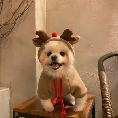 Christmas Pets Antler Coat Winter Hooded Sweatshirt Small Medium Pet Puppy Cat Jacket Clothes Chihuahuas French Bulldog Costume