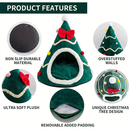 Christmas Warm Cat House Bed