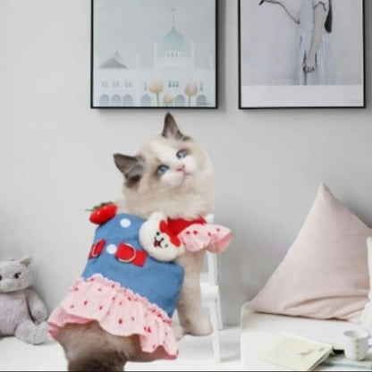 Strawberry Denim Dog Harness Dress