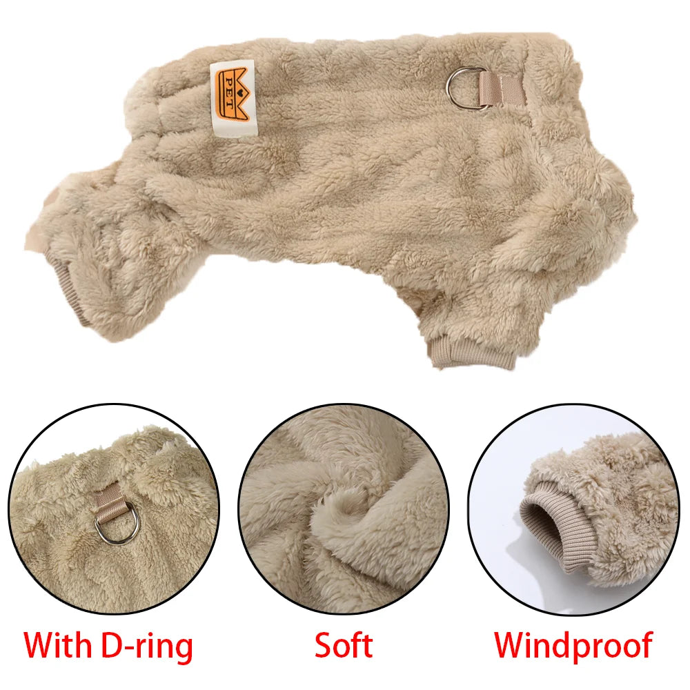 Fleece Dog Jumpsuit with Leash Ring