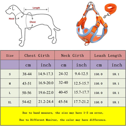 Dog Harness with 1.5m Traction Leash Set No Pull Dog Vest Strap Adjustable Reflective Breathable Harness for Dogs Puppy and Cats