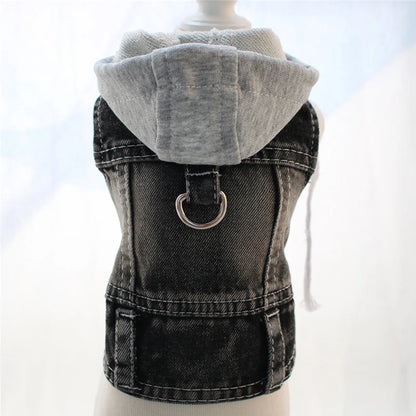 Denim Dog Jacket with Hood