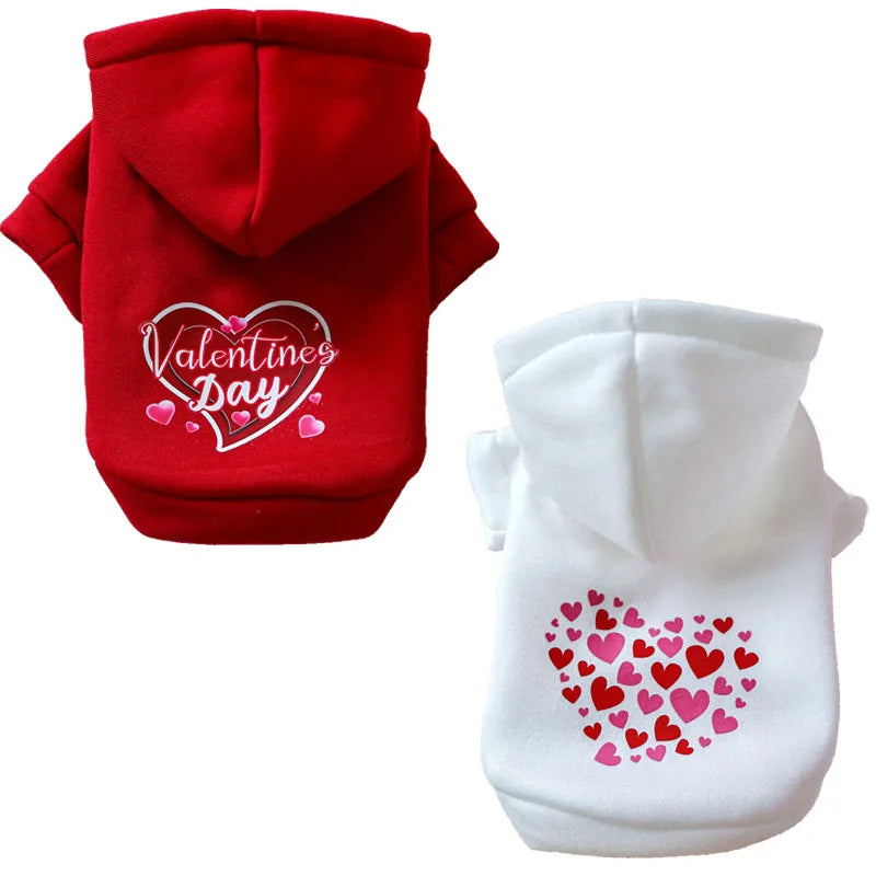 Sweet Pullover Dog Hoodie,Winter Clothes,Red,White,Valentine's Day,Puppy Hooded Coat for Small Dogs,Dachshund Pet Sweatshirt, XL