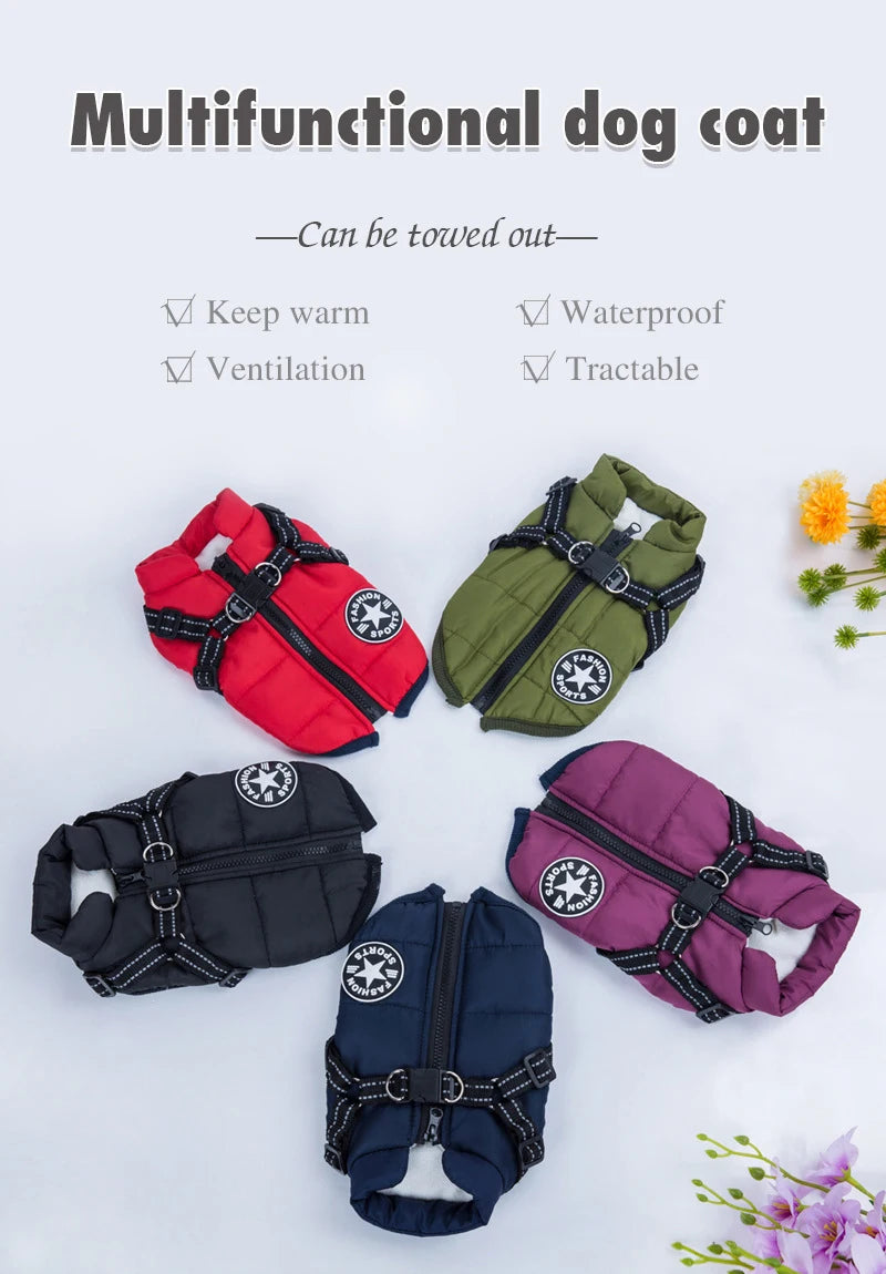 Winter Dog Jacket with Built-In Harness