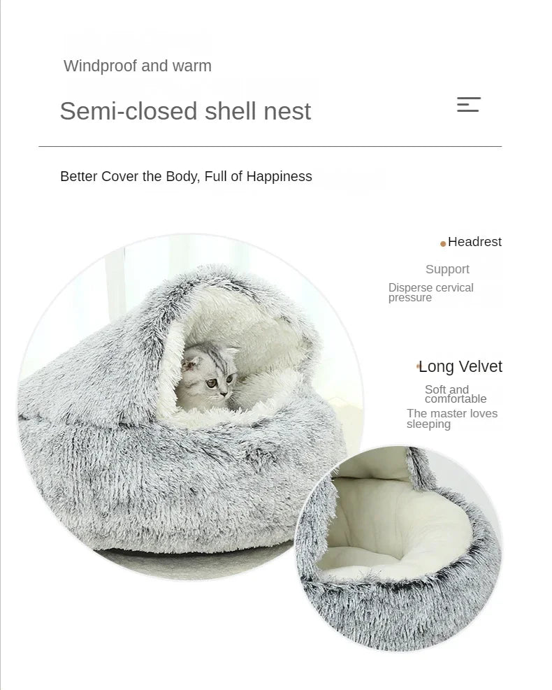 2-in-1 Plush Cat Bed & Sleep Bag