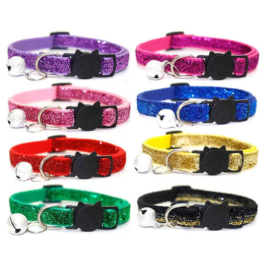 New 8 Color Cute Puppy Frosted Cat Collar ABS Adjustable Strap Small Pet Cat Kitten Collar with Bell Nylon Strap Pet Cat Collar