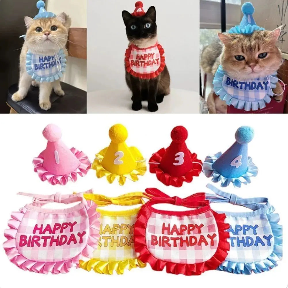 Cat Birthday Party Hat & Scarf Set