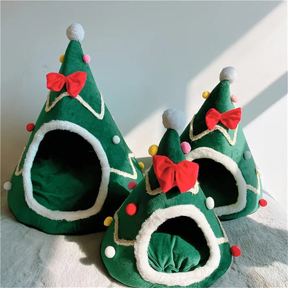 Christmas Warm Cat House Bed