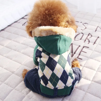 Plaid Four-Legged Winter Dog Hoodie