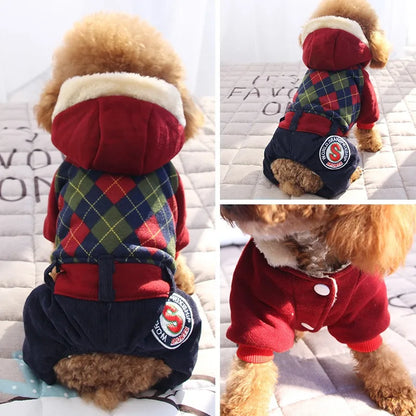 Plaid Four-Legged Winter Dog Hoodie