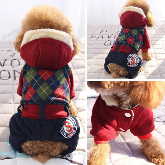 Plaid Four-Legged Winter Dog Hoodie