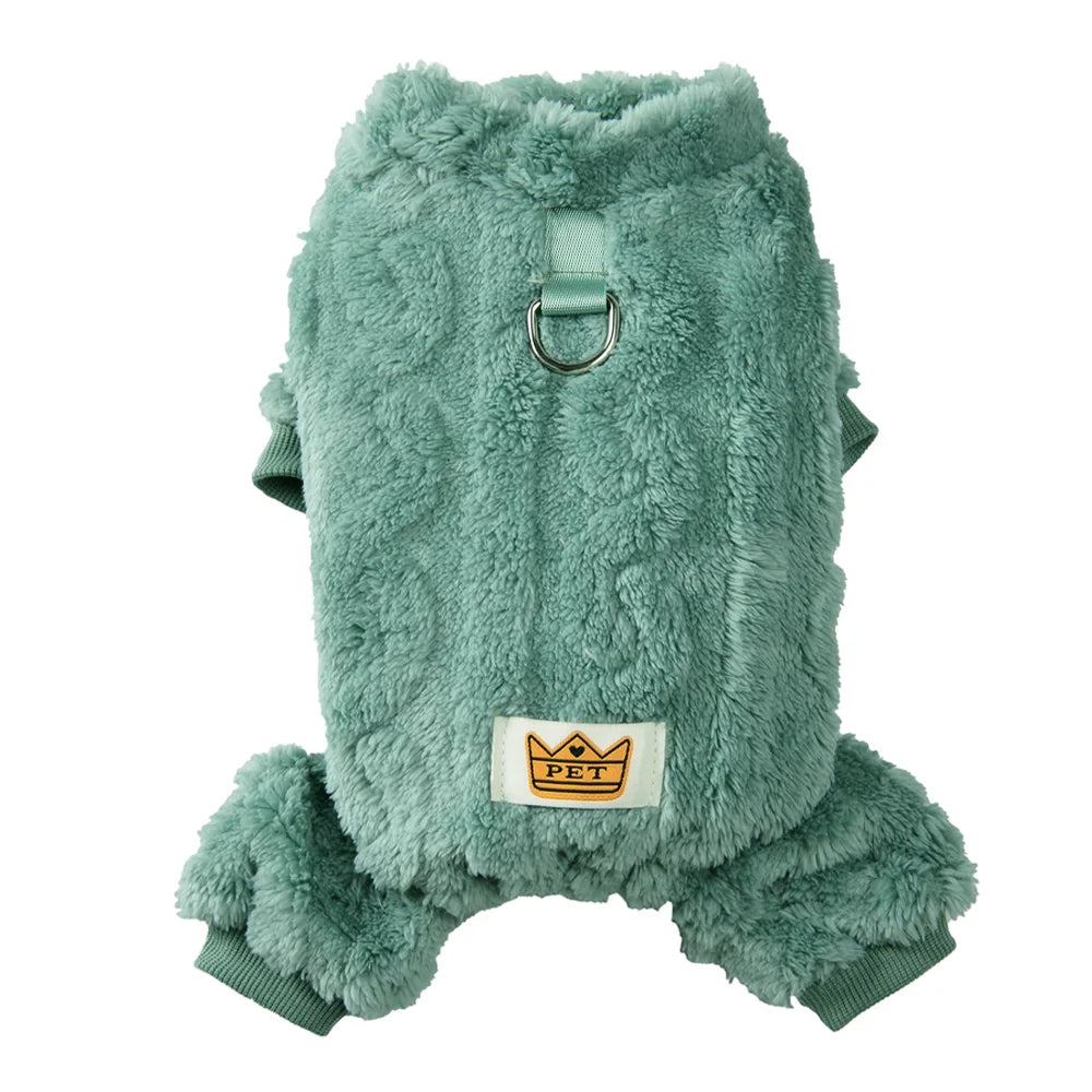 Fleece Dog Jumpsuit with Leash Ring