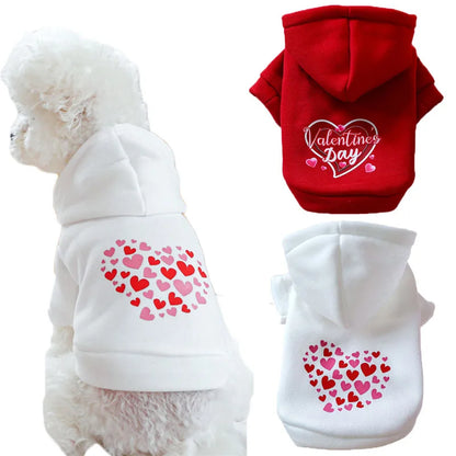 Sweet Pullover Dog Hoodie,Winter Clothes,Red,White,Valentine's Day,Puppy Hooded Coat for Small Dogs,Dachshund Pet Sweatshirt, XL