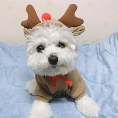 Christmas Pets Antler Coat Winter Hooded Sweatshirt Small Medium Pet Puppy Cat Jacket Clothes Chihuahuas French Bulldog Costume