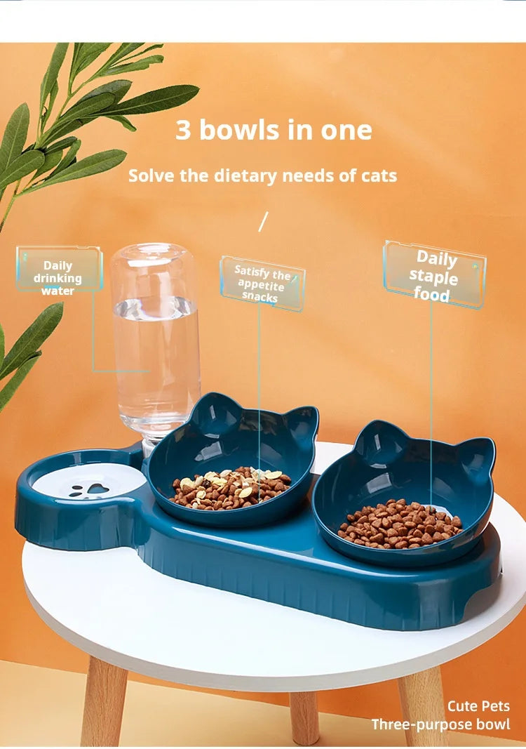 3-in-1 Tilted Pet Food & Water Set