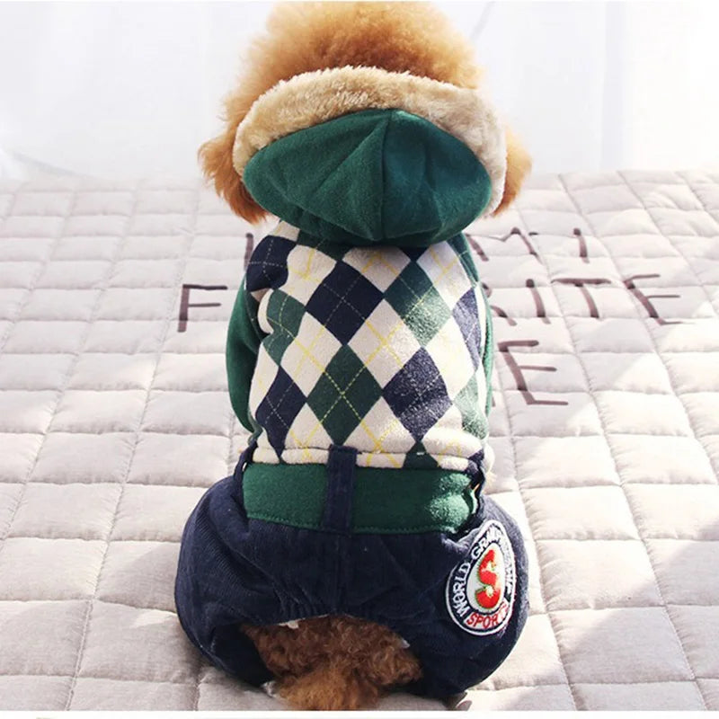 Plaid Four-Legged Winter Dog Hoodie
