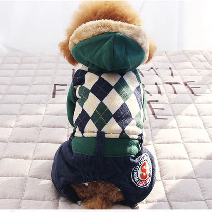 Plaid Four-Legged Winter Dog Hoodie