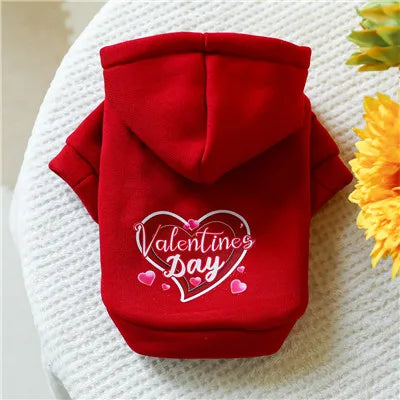 Sweet Pullover Dog Hoodie,Winter Clothes,Red,White,Valentine's Day,Puppy Hooded Coat for Small Dogs,Dachshund Pet Sweatshirt, XL