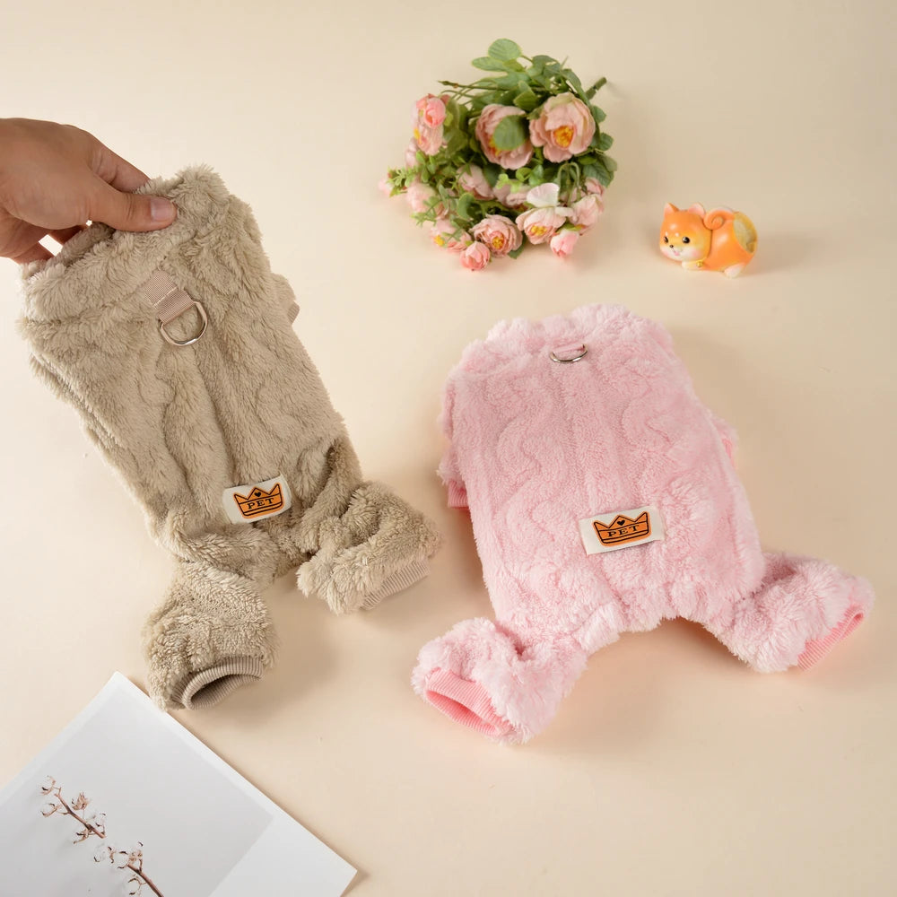 Fleece Dog Jumpsuit with Leash Ring