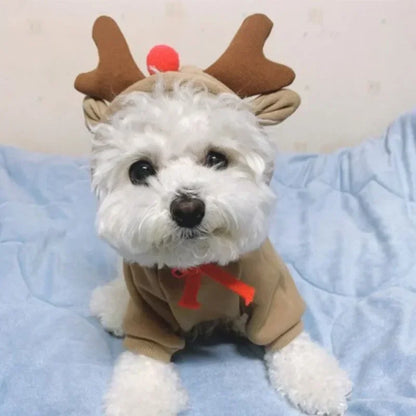 Christmas Pets Antler Coat Winter Hooded Sweatshirt Small Medium Pet Puppy Cat Jacket Clothes Chihuahuas French Bulldog Costume