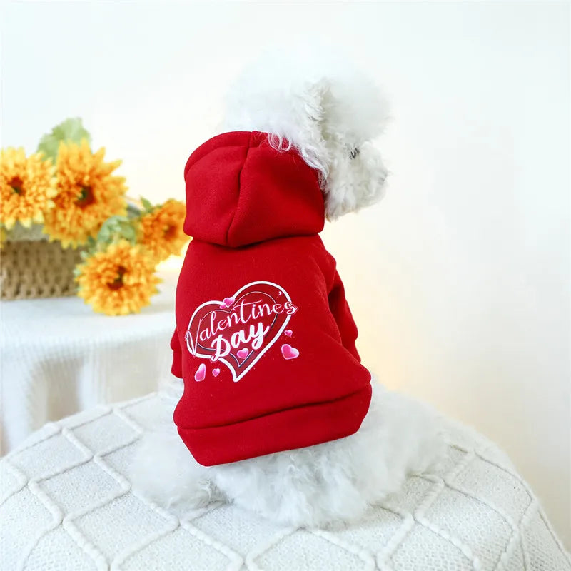Sweet Pullover Dog Hoodie,Winter Clothes,Red,White,Valentine's Day,Puppy Hooded Coat for Small Dogs,Dachshund Pet Sweatshirt, XL
