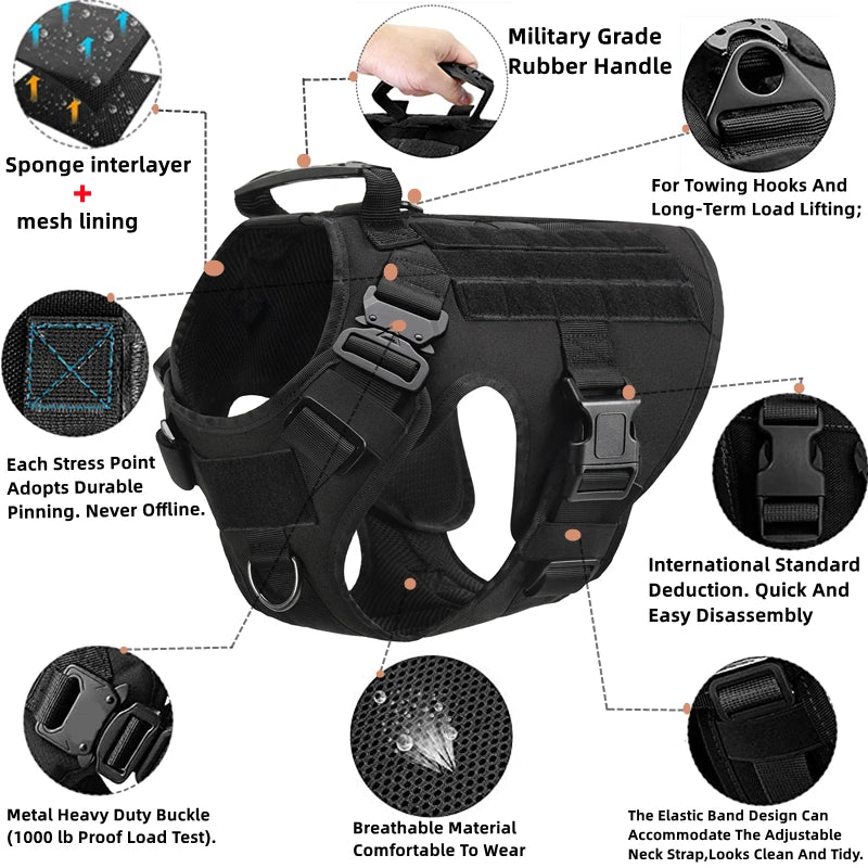 Tactical Dog Vest Harness & Leash Set