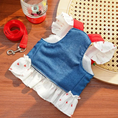 Strawberry Denim Dog Harness Dress