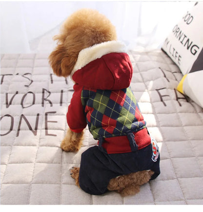 Plaid Four-Legged Winter Dog Hoodie