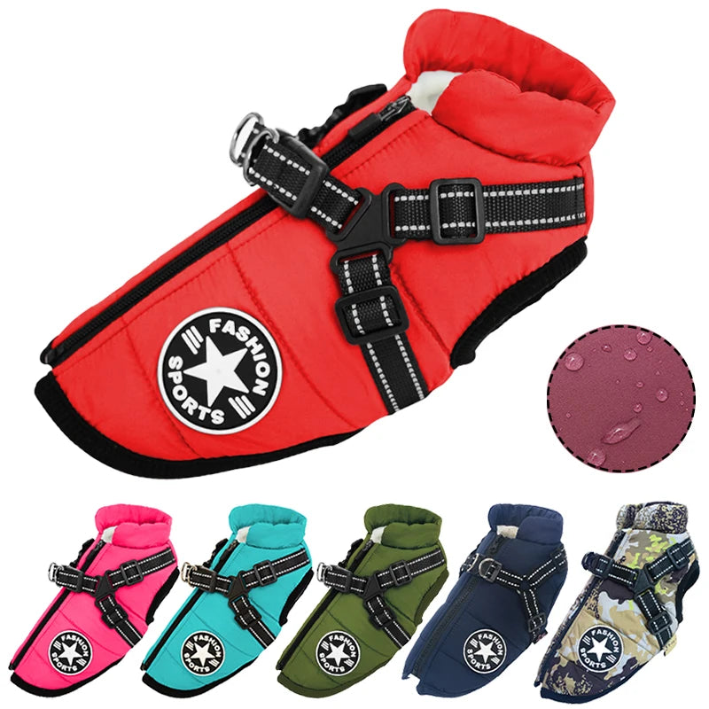 Winter Dog Jacket with Built-In Harness