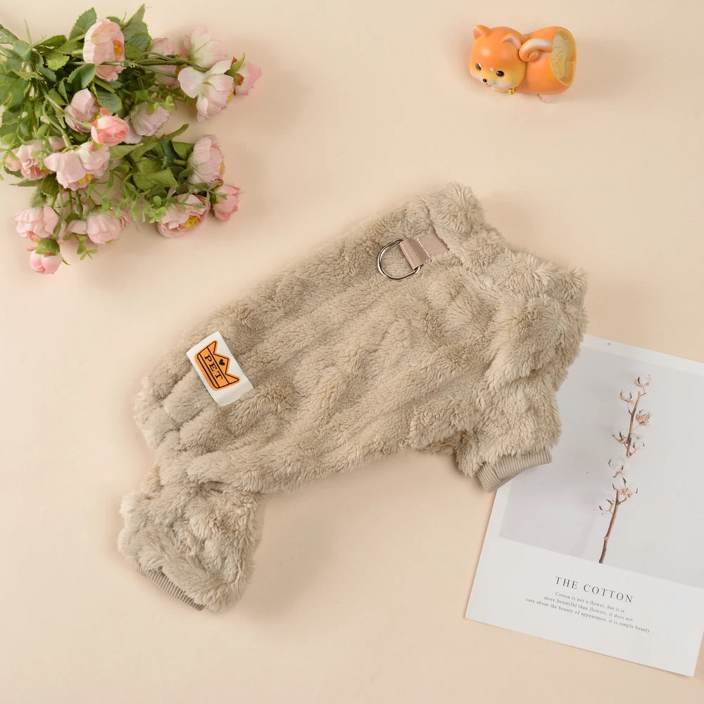 Fleece Dog Jumpsuit with Leash Ring