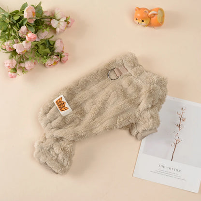 Fleece Dog Jumpsuit with Leash Ring