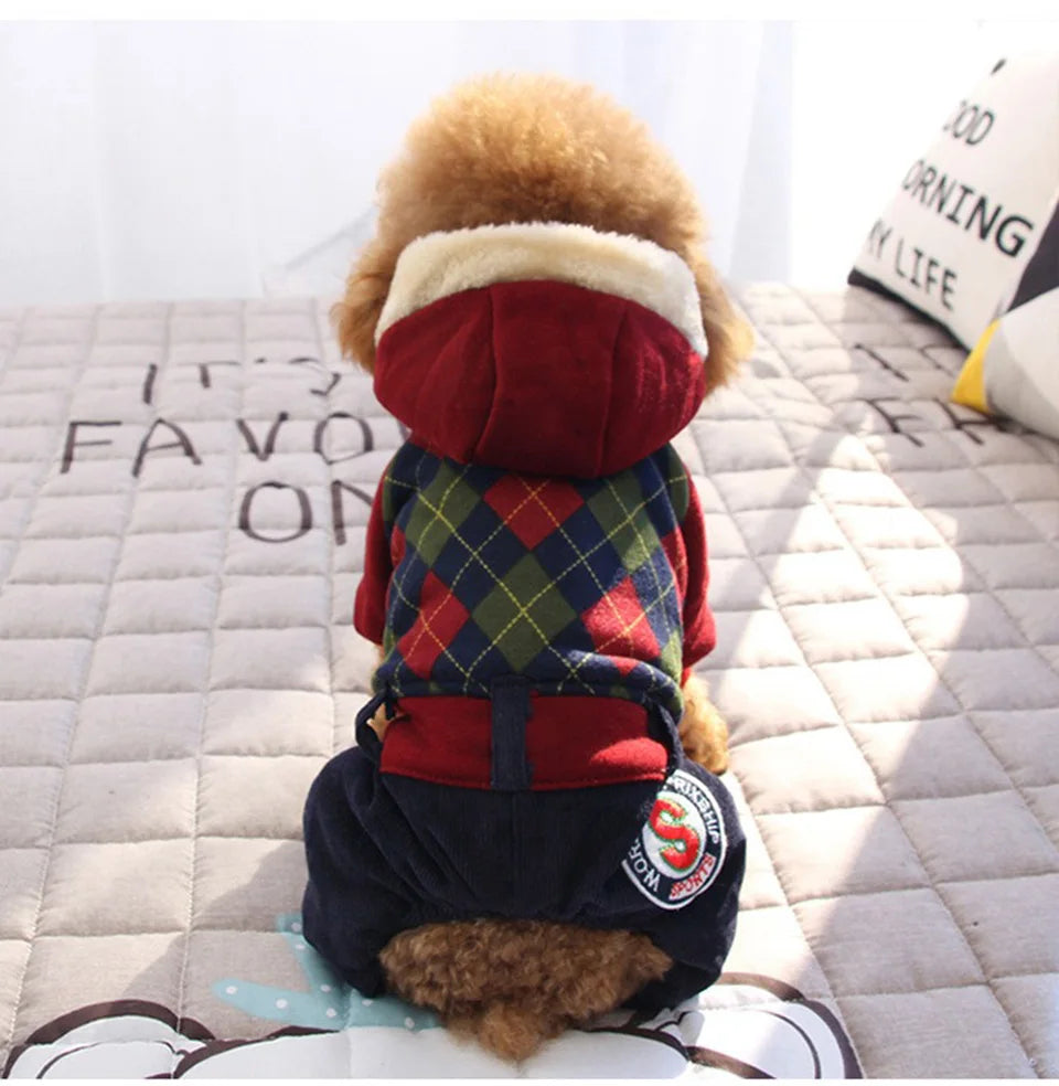 Plaid Four-Legged Winter Dog Hoodie