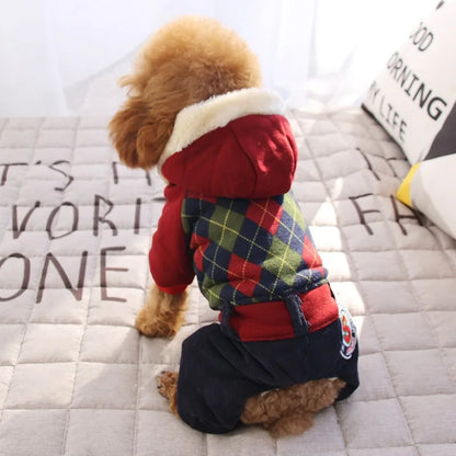 Plaid Four-Legged Winter Dog Hoodie